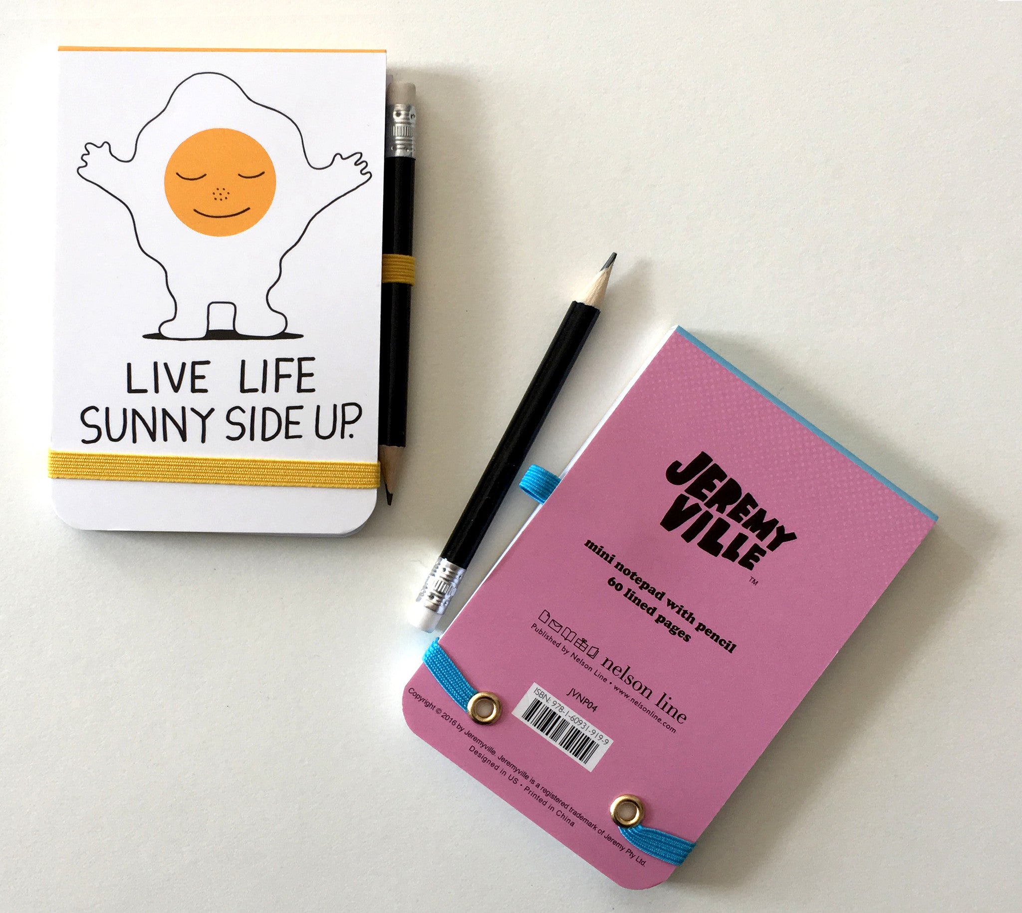 Jeremyville CSA Notepads with Pencil - "Live Life Sunny Side Up / Stuff Happens"